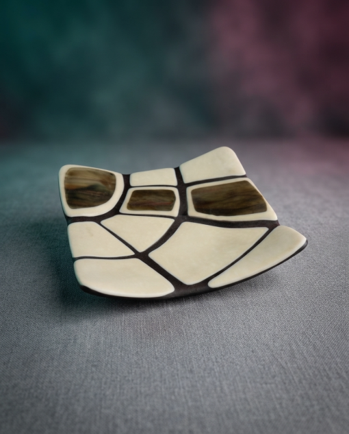 Luxury Cream & Amber Murano Glass Decorative Dish – Handcrafted Square Venetian Tray