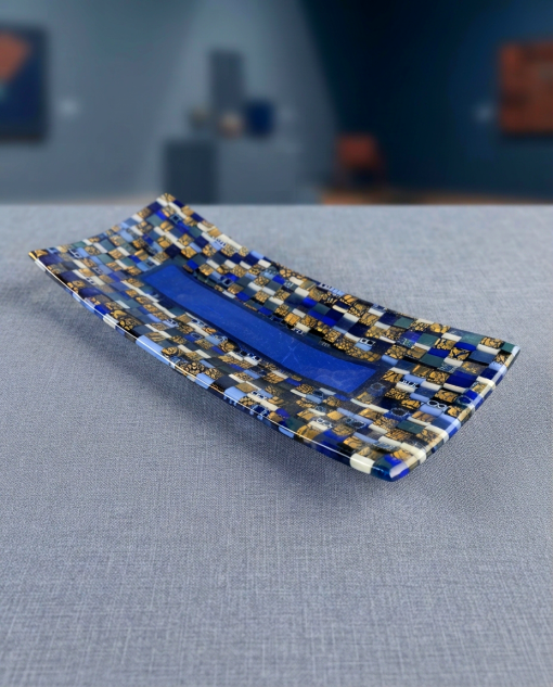 Luxury Cobalt Blue & Gold Murano Glass Tray – Handcrafted Venetian Centerpiece Dish