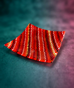 Red & Gold Murano Glass Decorative Dish – Handcrafted Venetian Square Platter