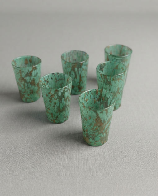 Handmade Murano Glass Shot Glasses Set of 6 – Authentic Italian Liqueur & Espresso Glasses with Gold Leaf Accents